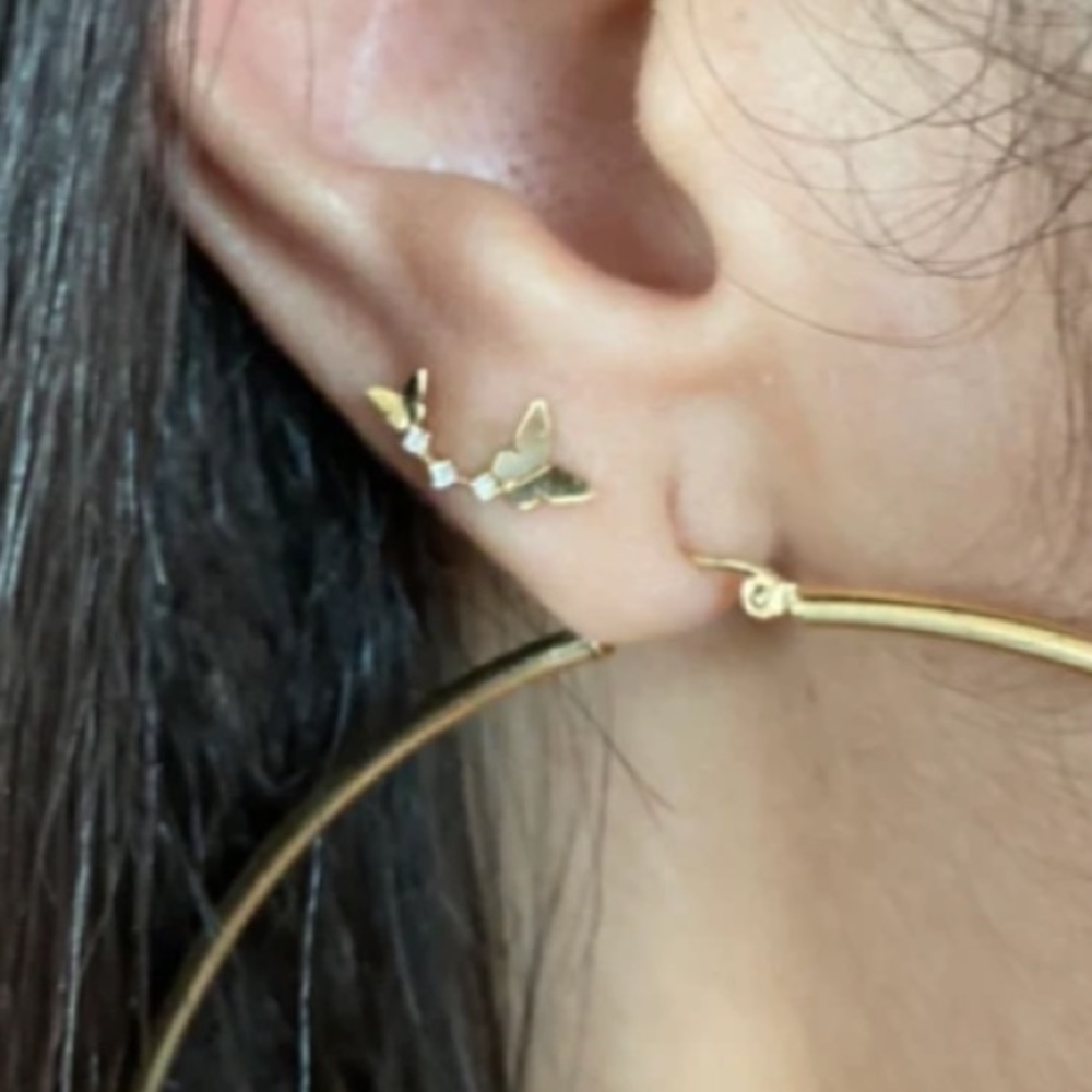 14K GOLD Ultra Delicate Dainty Butterflies Ear Climber Zirco MicroStud E… - Picture 11 of 16
